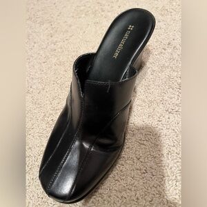 Naturalizer Black Leather Wedge Mules
